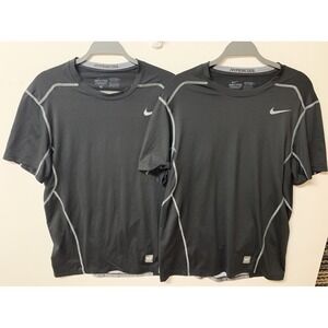 LOT of 2 Nike Pro Combat Dri-Fit Compression Shirts Men's LARGE Black EUC